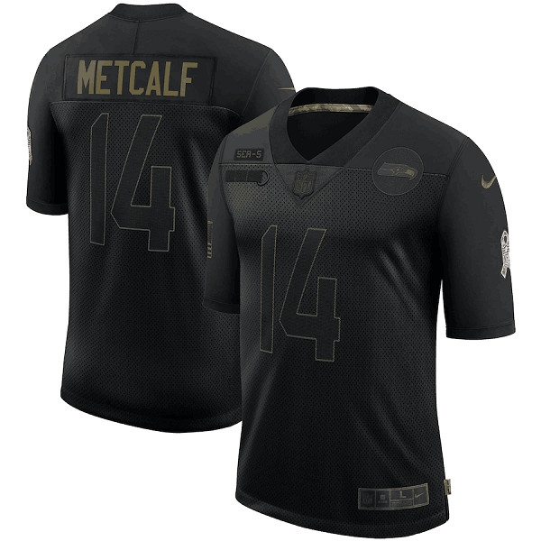 Men's Seattle Seahawks #14 D.K. Metcalf Black NFL 2020 Salute To Service Limited Stitched Jersey